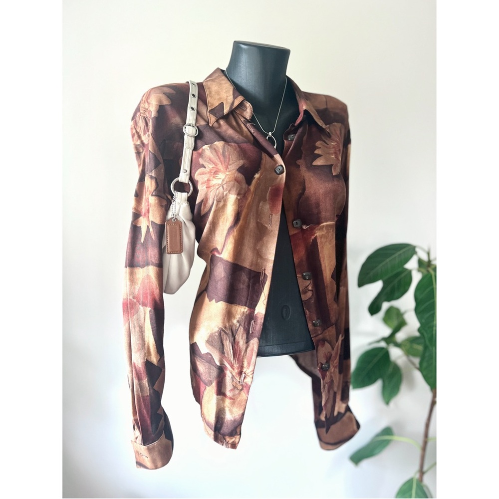 Vintage 1960s | Brown Floral Graphic Button-up Top